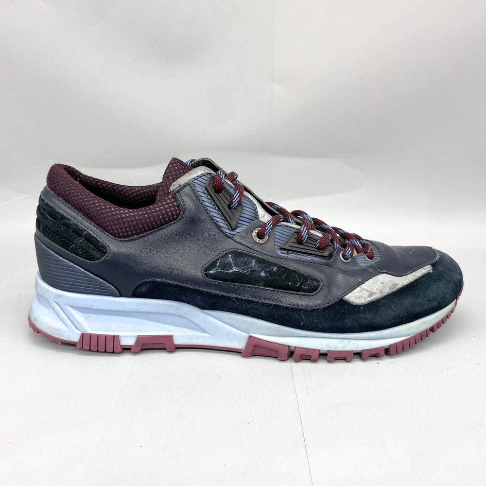 Lanvin Mens 13 Panelled Runner Sneakers Blue Burgundy Suede Leather NO INSOLES